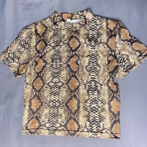 Snakeskin Mock Neck Crop Top